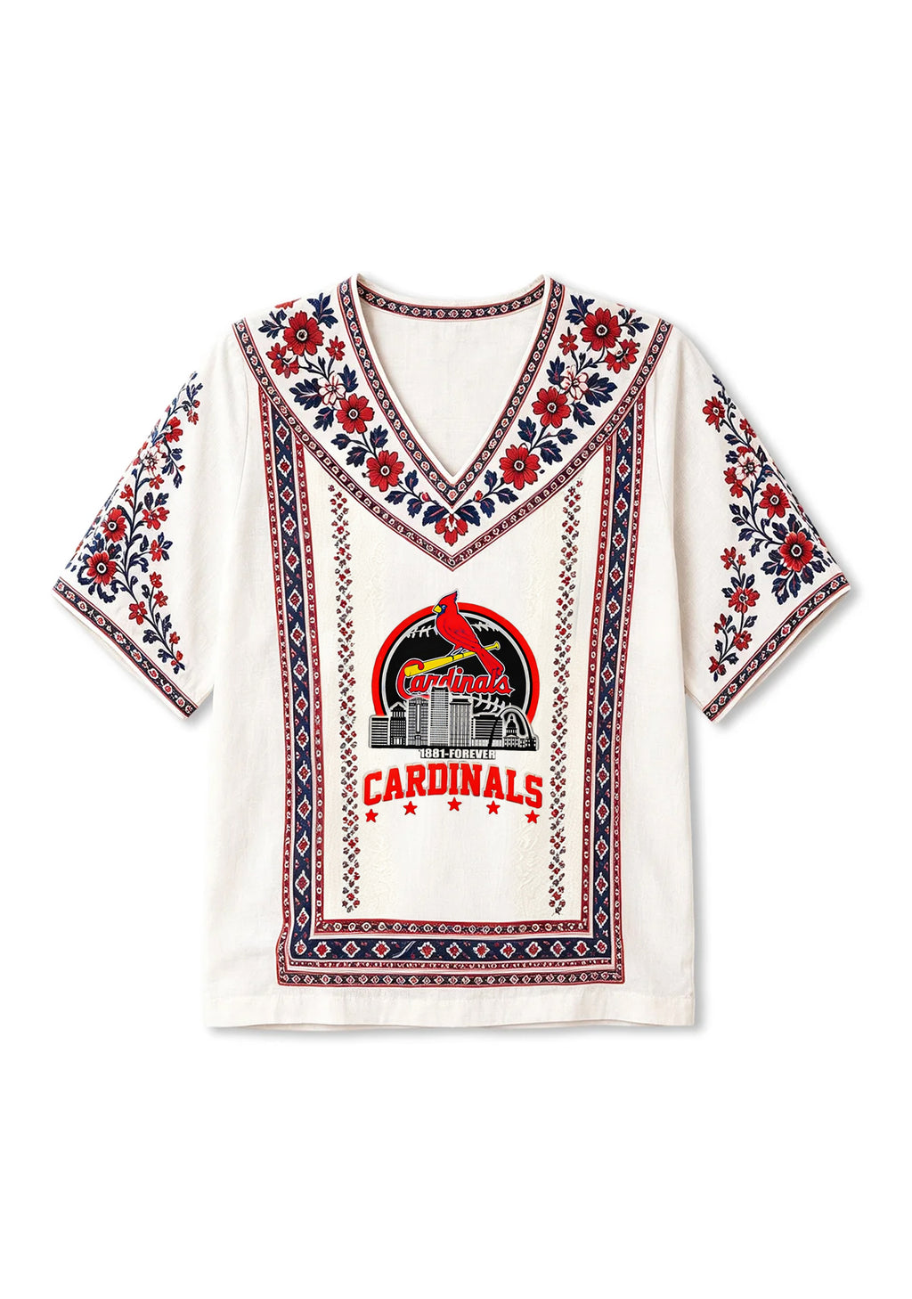 St. Louis Cardinals Boho Floral V-Neck Blouse
