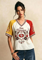 Boho Floral San Francisco 49ers V-Neck T Shirt