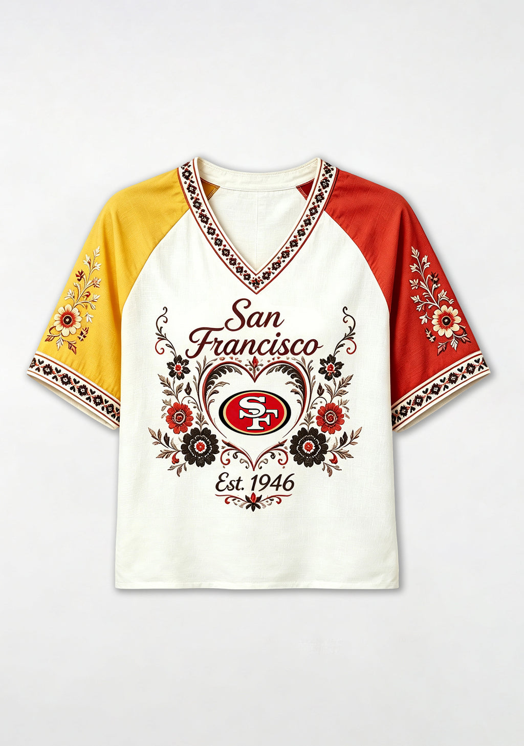 Boho Floral San Francisco 49ers V-Neck T Shirt
