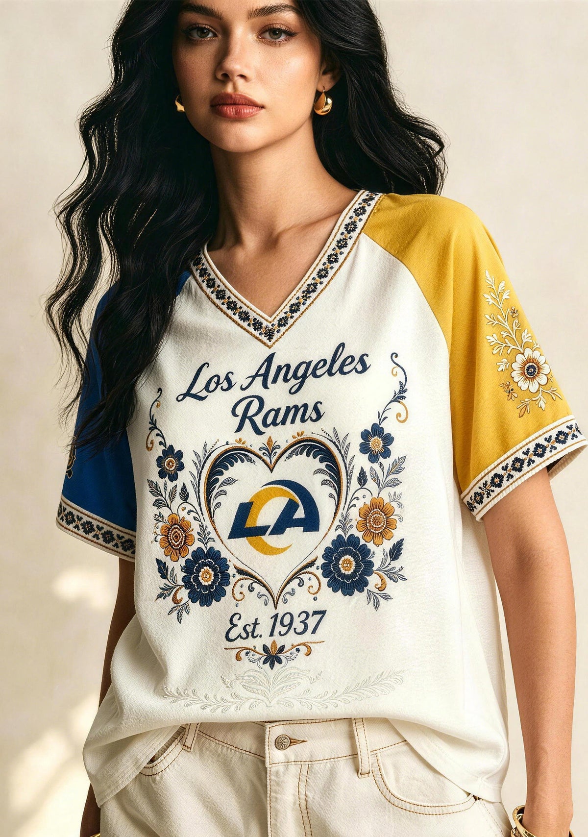 Floral Los Angeles Rams Heart V-Neck T Shirt Main image