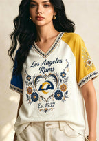 Floral Los Angeles Rams Heart V-Neck T Shirt