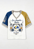 Floral Los Angeles Rams Heart V-Neck T Shirt