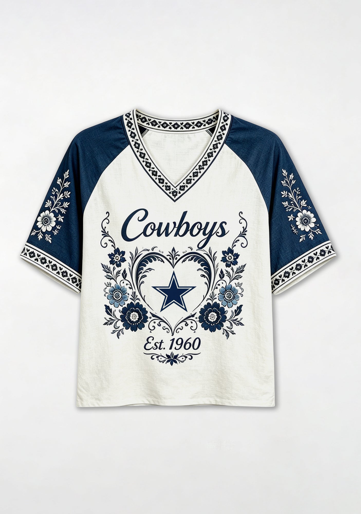 Boho Floral Dallas Cowboys Heart Star V-Neck T Shirt Secondary image
