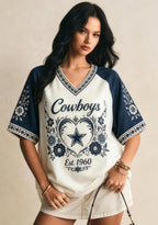 Boho Floral Dallas Cowboys Heart Star V-Neck T Shirt