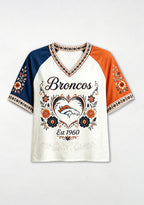 Boho Floral Denver Broncos Heart V-Neck T Shirt