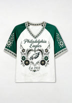 Philadelphia Eagles Boho Floral Heart V-Neck T Shirt