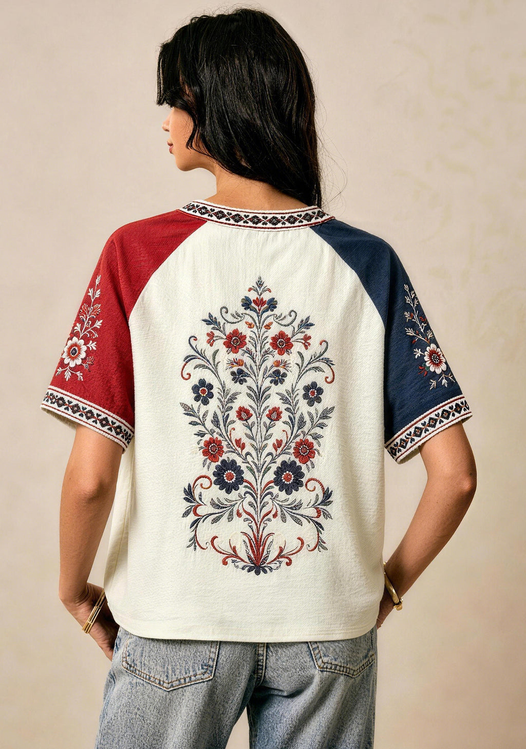 Buffalo Bills Boho Floral Heart Graphic V-Neck T Shirt