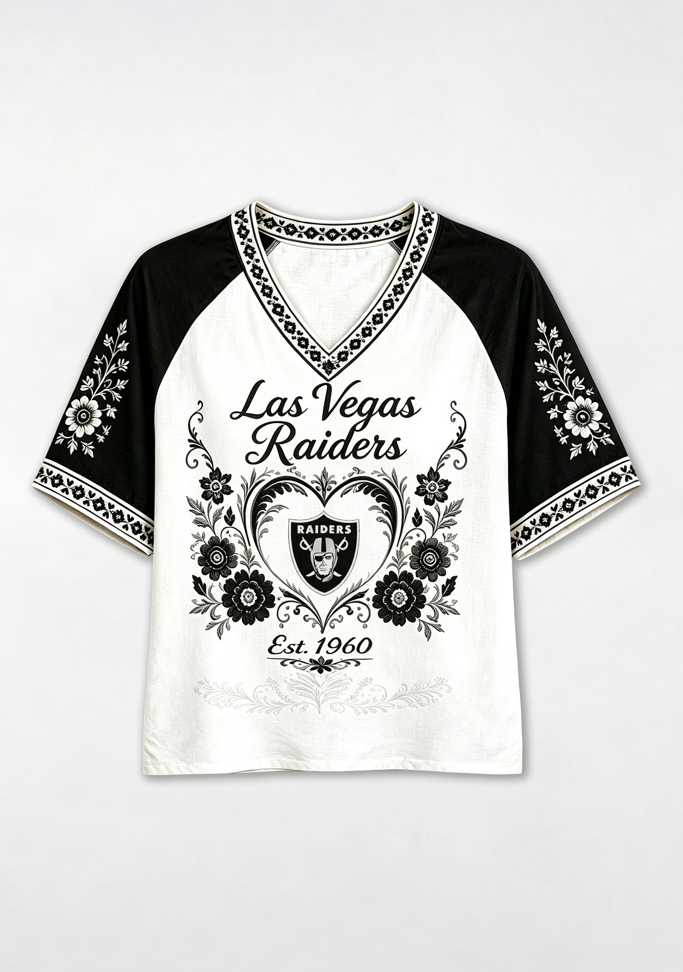 Las Vegas Raiders Boho Floral Graphic V-Neck T Shirt Secondary image