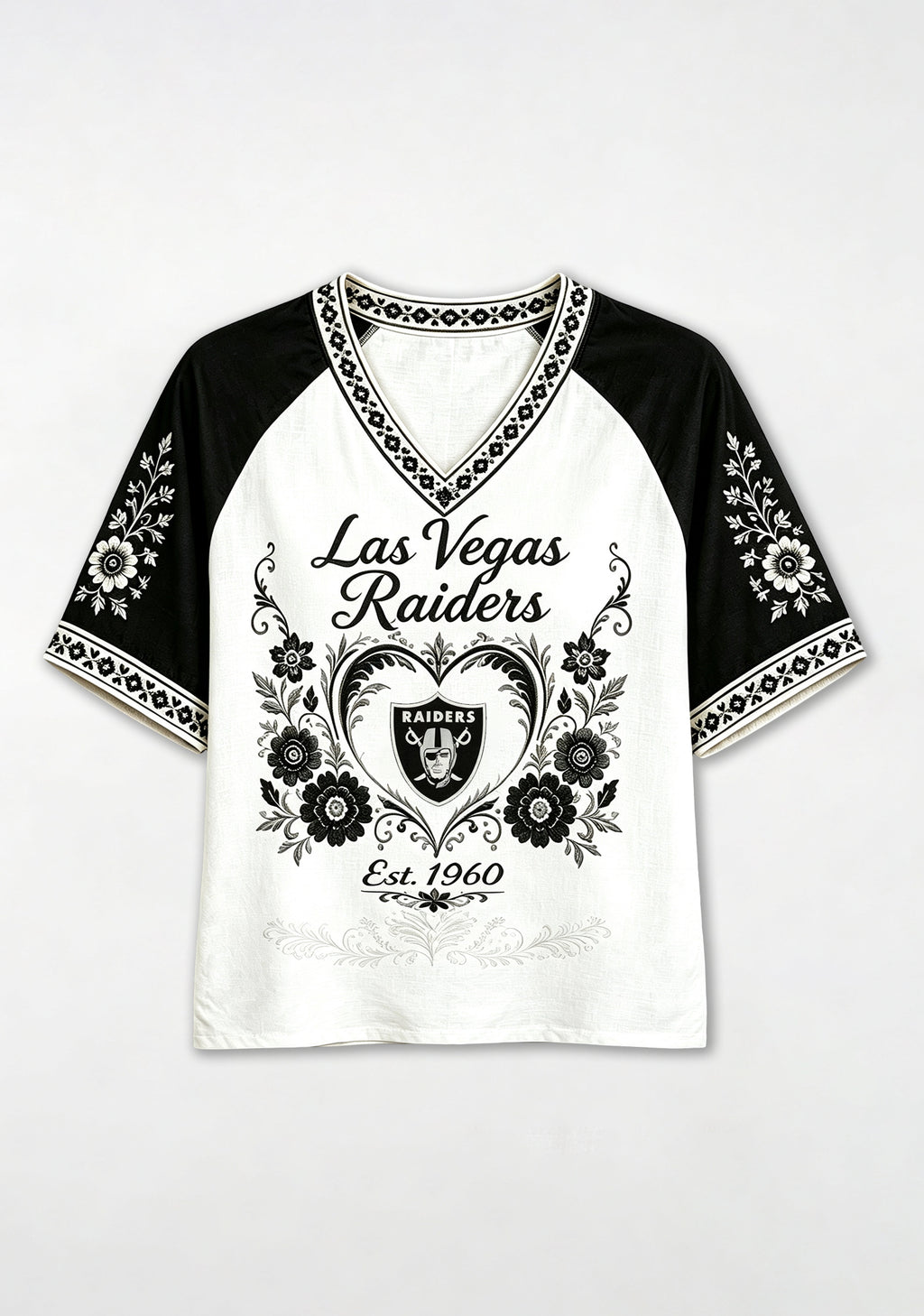 Las Vegas Raiders Boho Floral Graphic V-Neck T Shirt