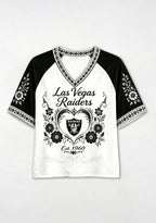 Las Vegas Raiders Boho Floral Graphic V-Neck T Shirt