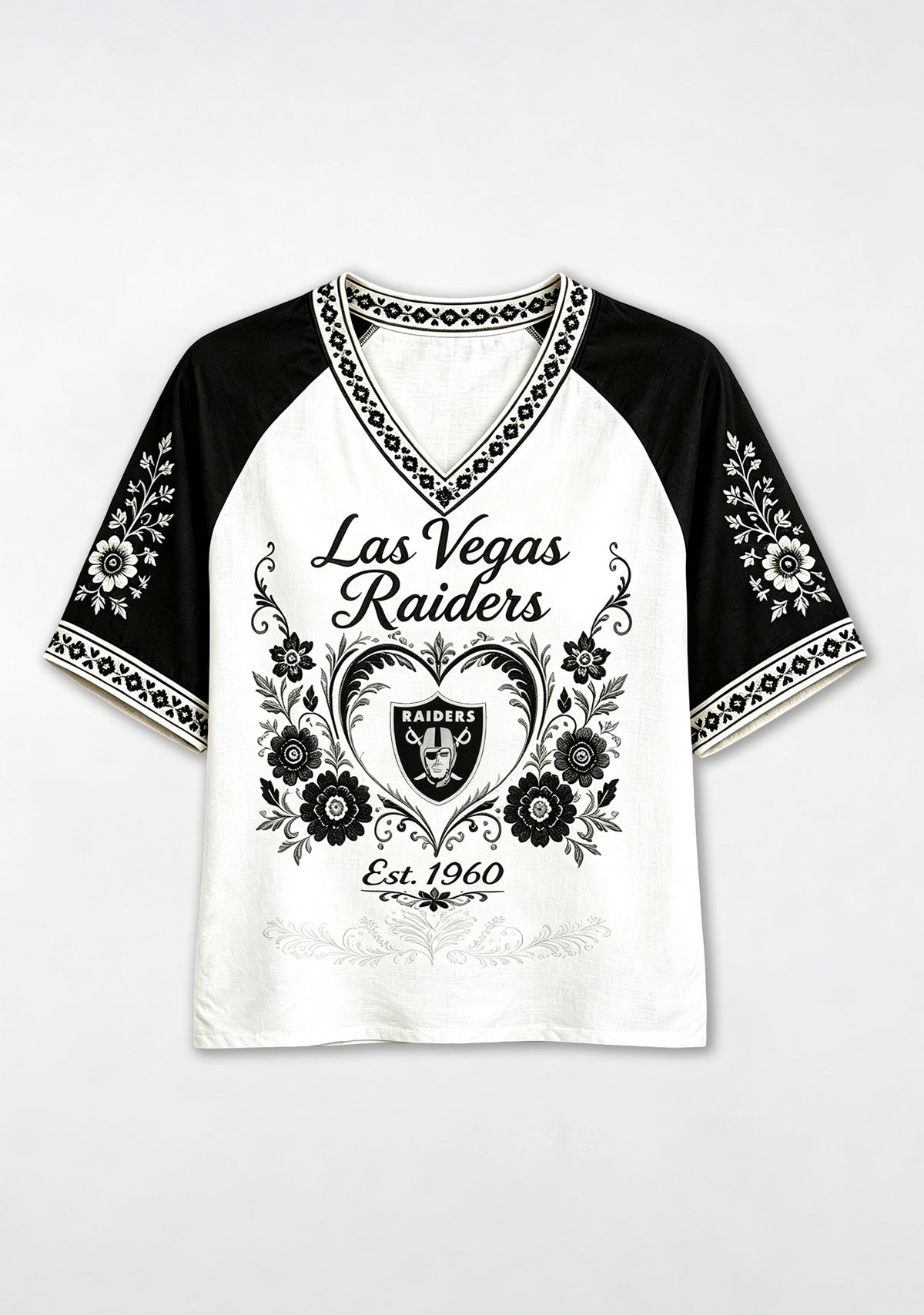 Las Vegas Raiders Boho Floral Graphic V-Neck T Shirt