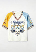 Los Angeles Chargers Decorative Heart Floral NFL V-Neck T Shirt