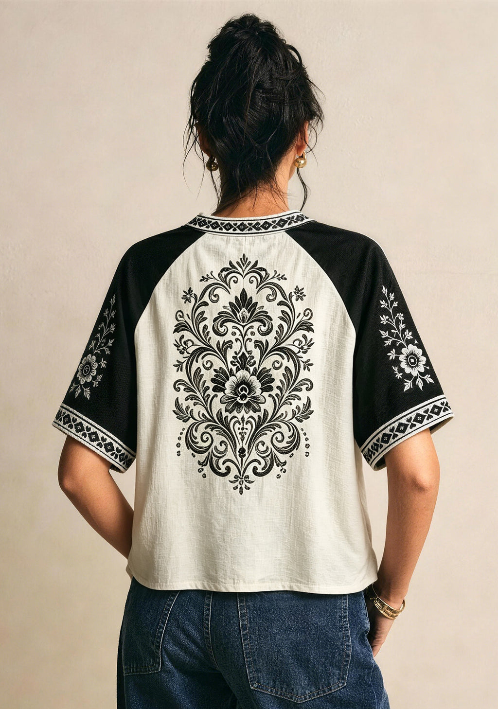 New Orleans Saints Retro Boho Floral NFL V-Neck T Shirt