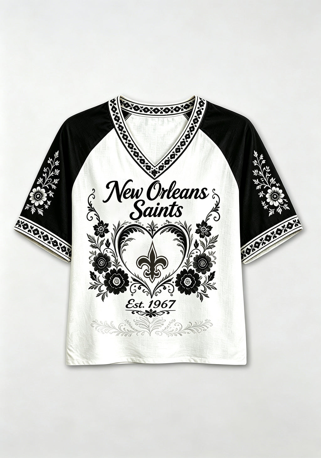 New Orleans Saints Retro Boho Floral NFL V-Neck T Shirt