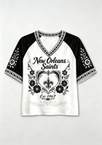 New Orleans Saints Retro Boho Floral NFL V-Neck T Shirt