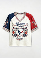 Houston Texans Est 2002 Folk Floral NFL V-Neck T-Shirt