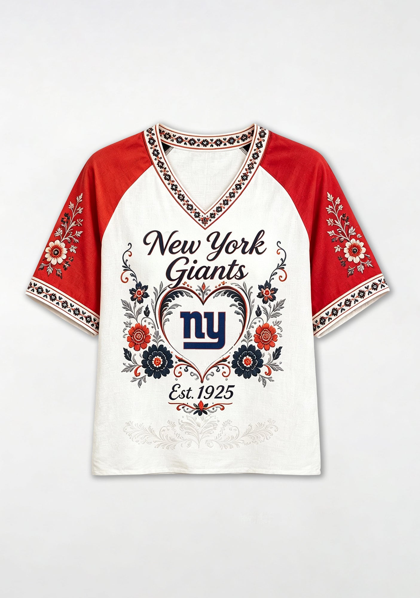 New York Giants Est 1925 Folk Floral NFL V-Neck T-Shirt Secondary image