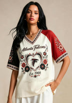 Atlanta Falcons Est.1966 Floral Heart Raglan NFL V-Neck T-Shirt