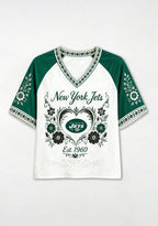 New York Jets Est.1960 Floral Heart Raglan NFL V-Neck T-Shirt