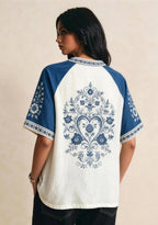 Los Angeles Dodgers Heart Floral Raglan V-Neck T-Shirt