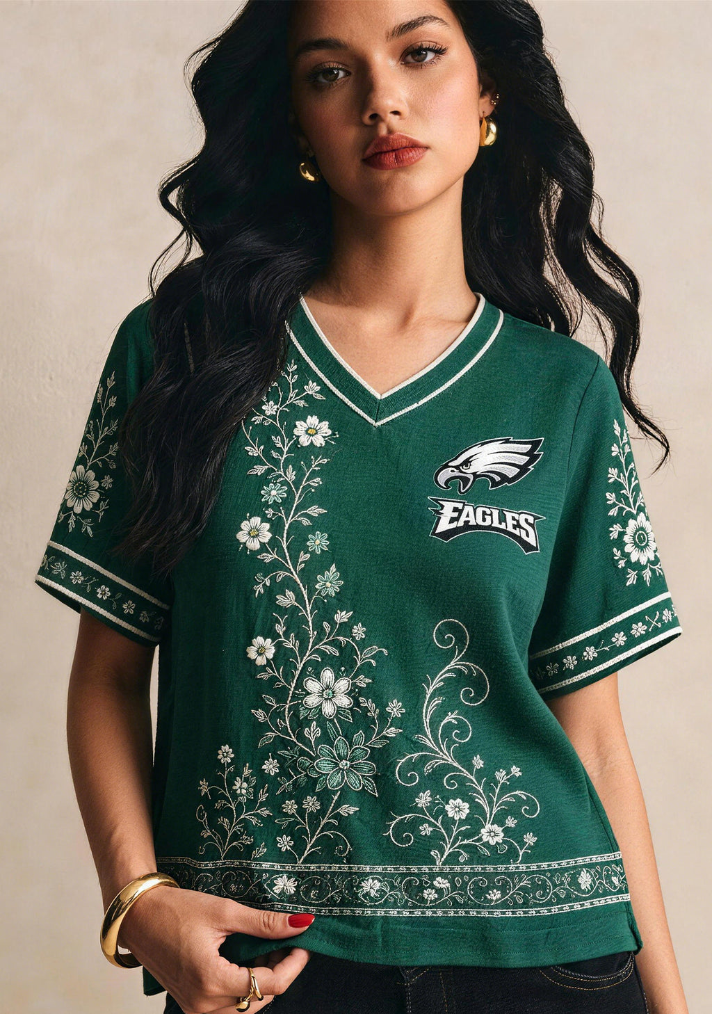 Philadelphia Eagles Floral Game Day NFL V-Neck Blouse