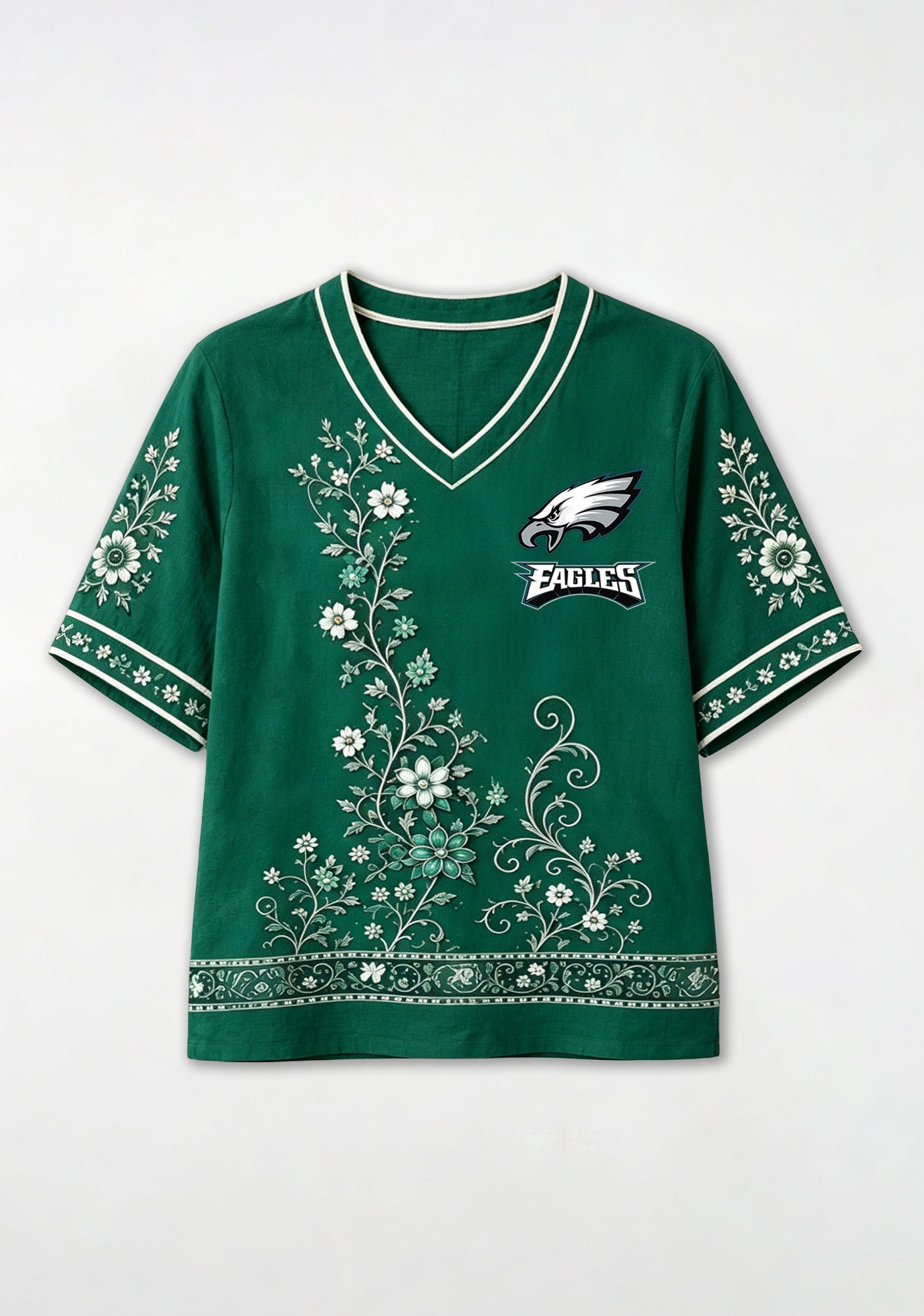 Philadelphia Eagles Floral Game Day NFL V-Neck Blouse Secondary image