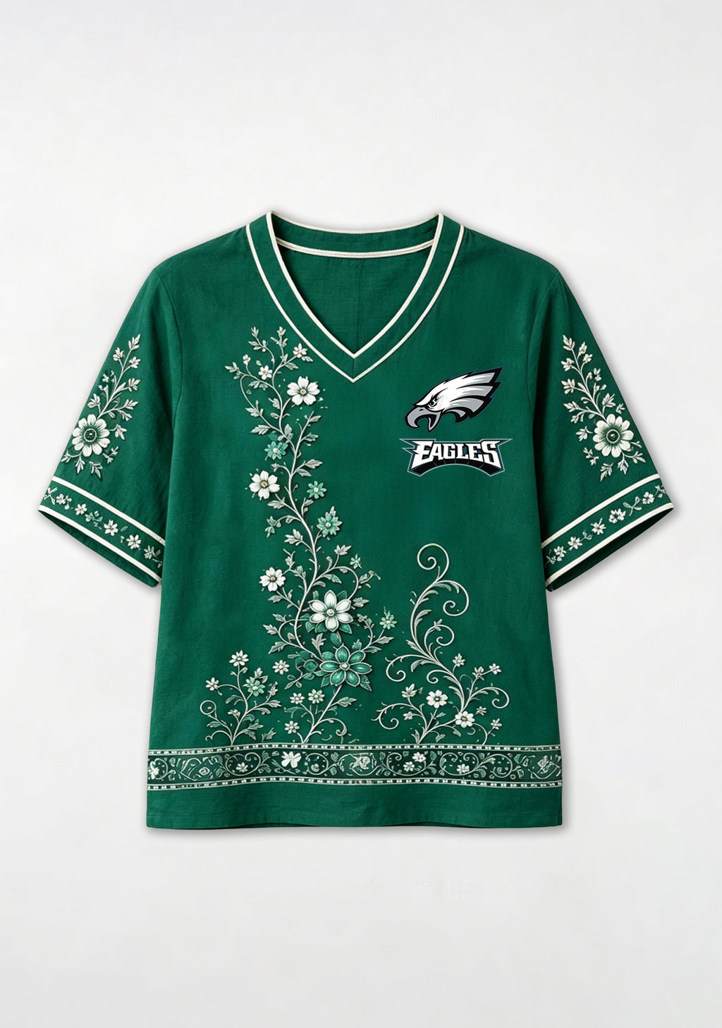 Philadelphia Eagles Floral Game Day NFL V-Neck Blouse