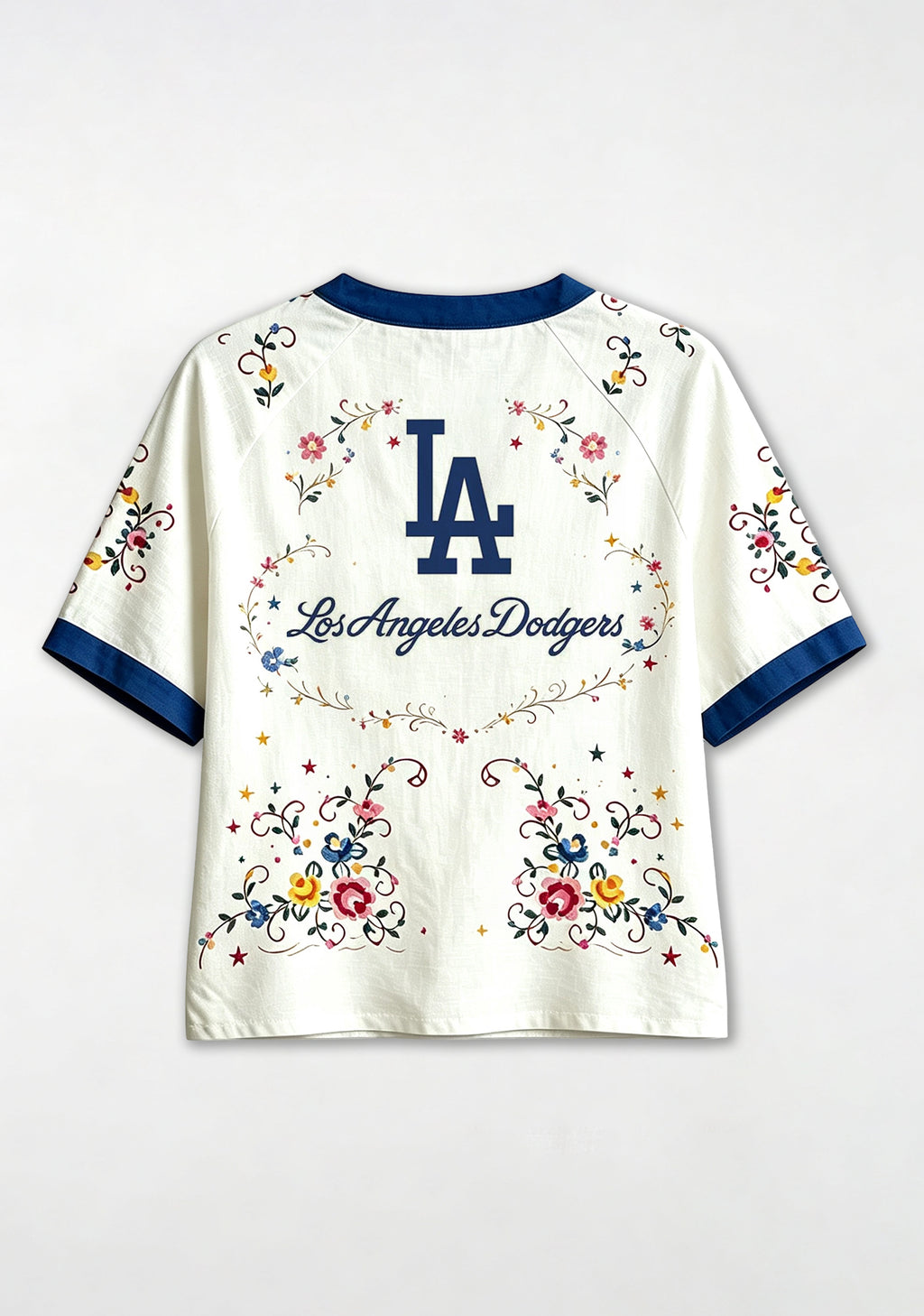 Dodgers Floral Graphic V-Neck Blouse