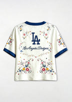 Dodgers Floral Graphic V-Neck Blouse