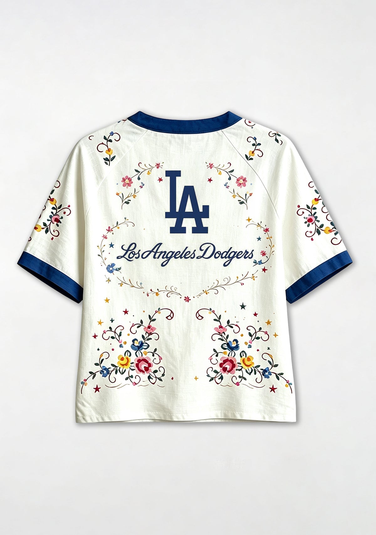 Dodgers Floral Graphic V-Neck Blouse