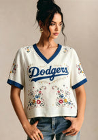 Dodgers Floral Graphic V-Neck Blouse