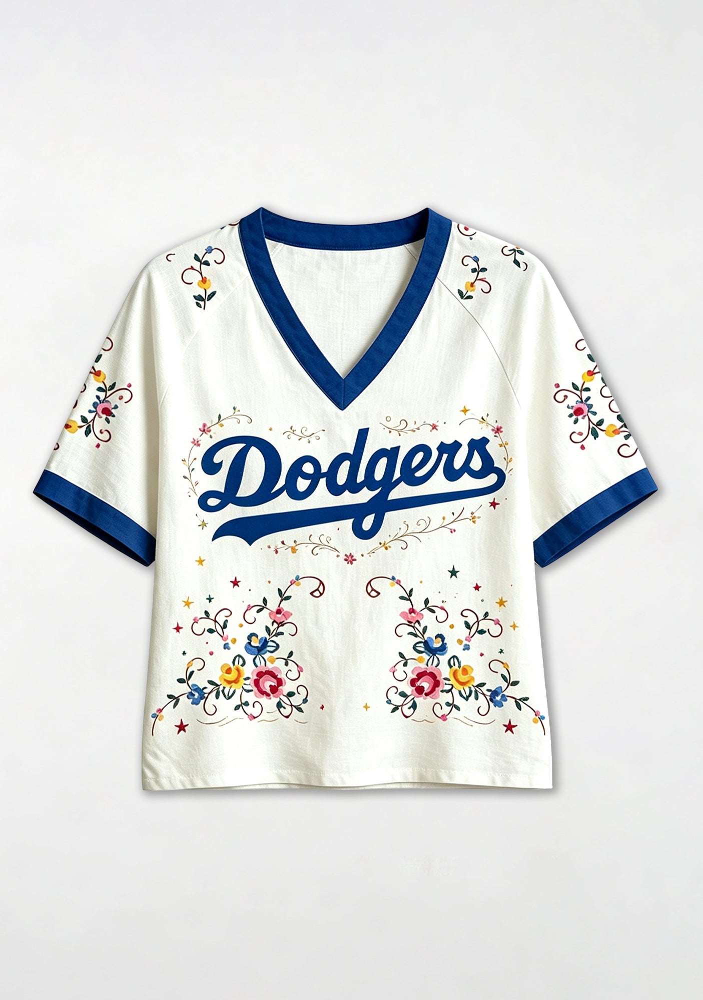 Dodgers Floral Graphic V-Neck Blouse Secondary image