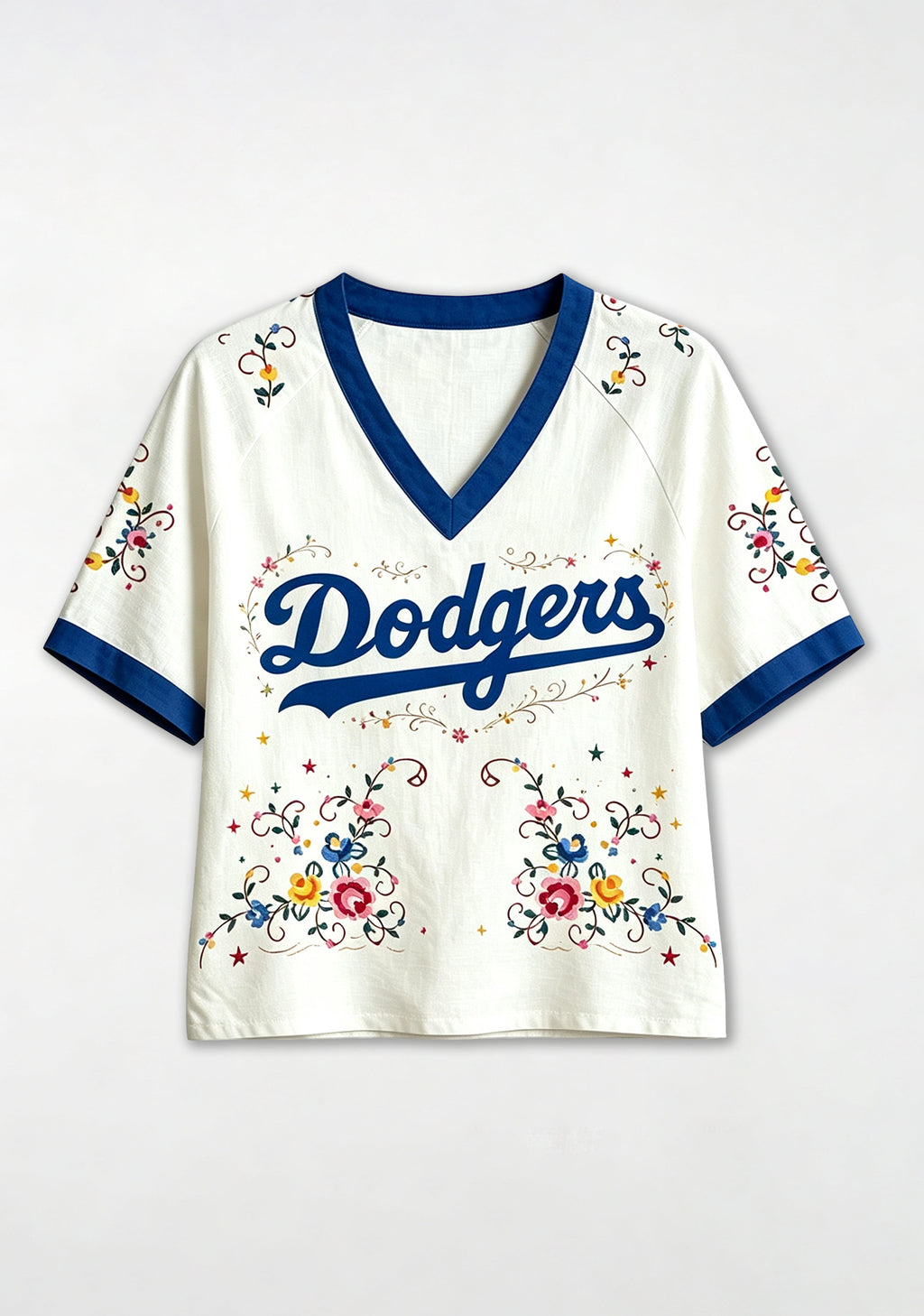 Dodgers Floral Graphic V-Neck Blouse