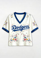 Dodgers Floral Graphic V-Neck Blouse