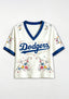 Dodgers Floral Graphic V-Neck Blouse