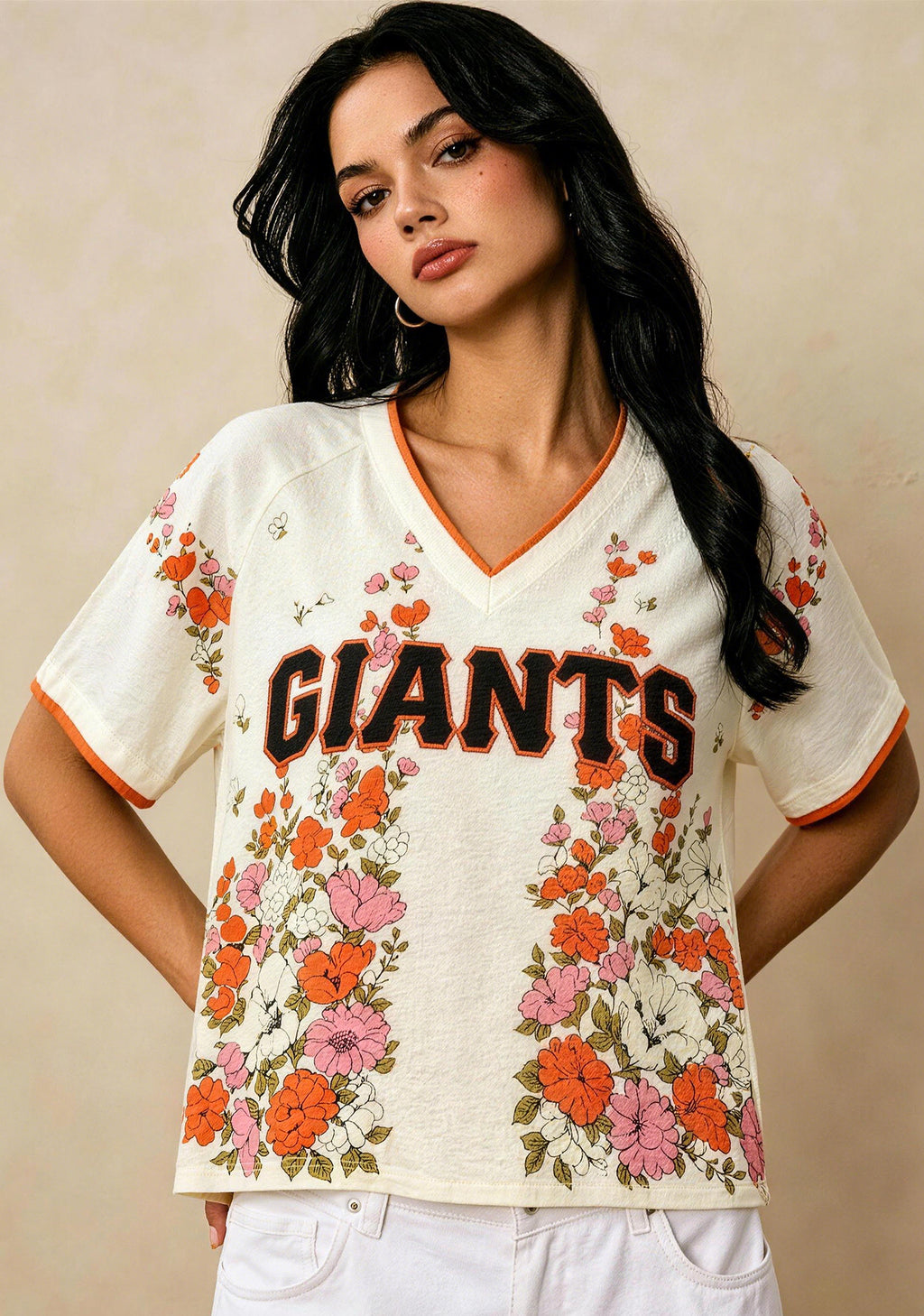 Giants Colorful Floral Print V-Neck Blouse