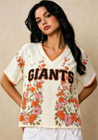 Giants Colorful Floral Print V-Neck Blouse