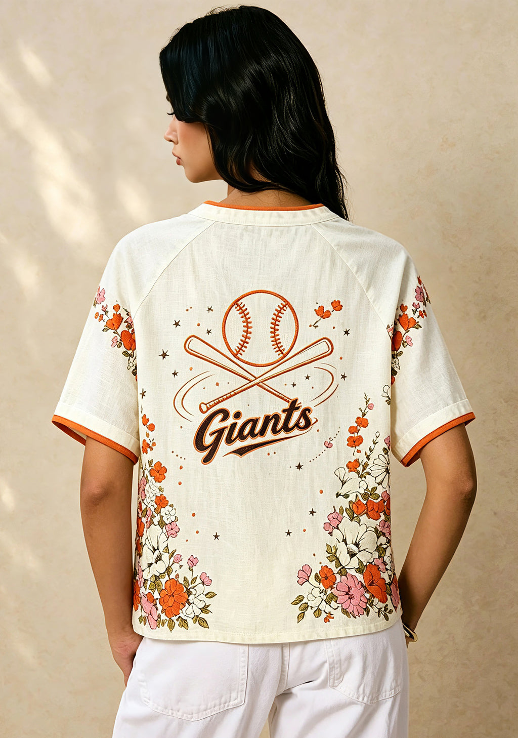 Giants Colorful Floral Print V-Neck Blouse