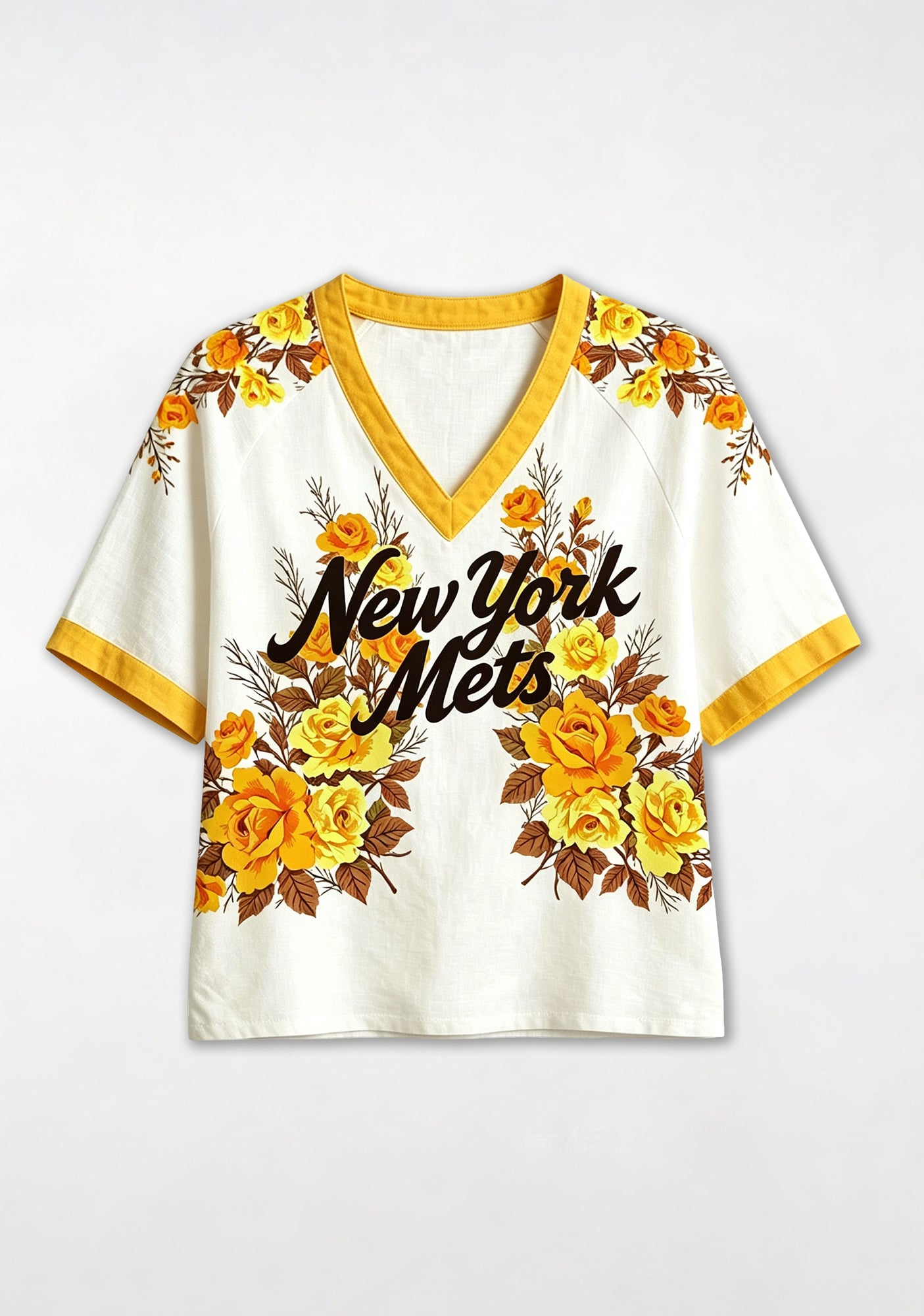 New York Mets Vintage Yellow Rose Floral V-Neck Blouse Secondary image