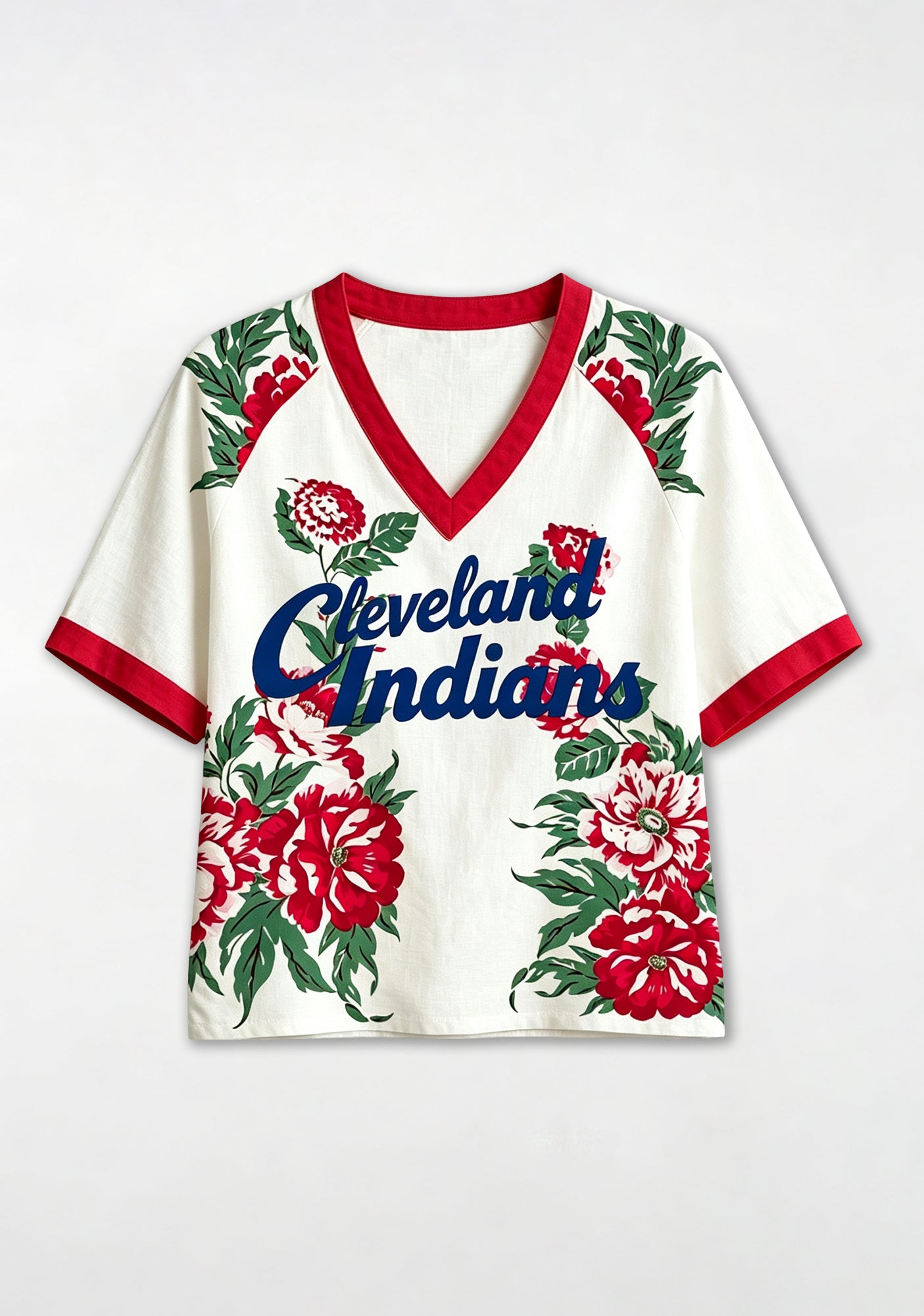 Cleveland Indians Vintage Red Peony Floral V-Neck Blouse Secondary image