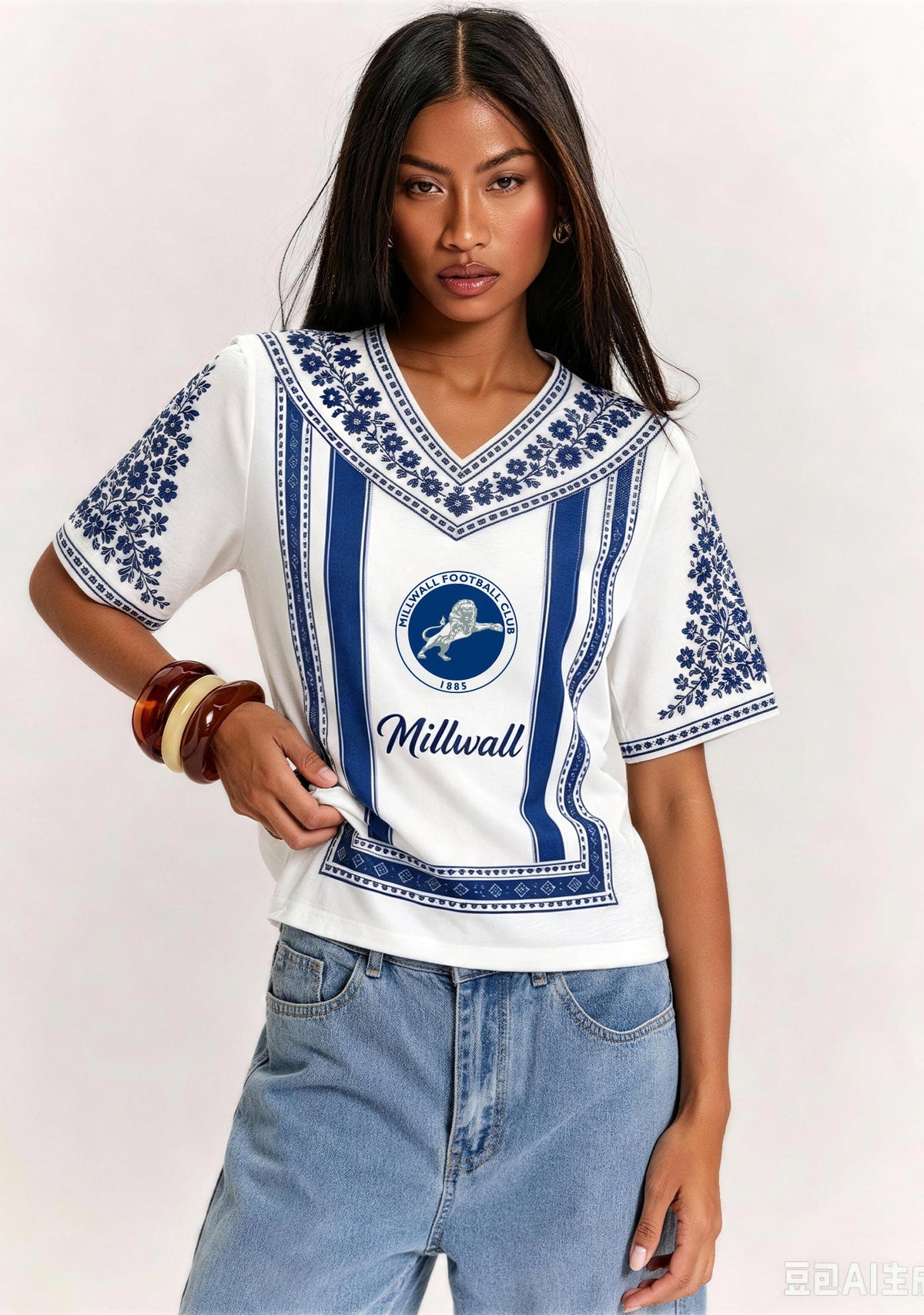 Boho Millwall Club V-Neck Blouse