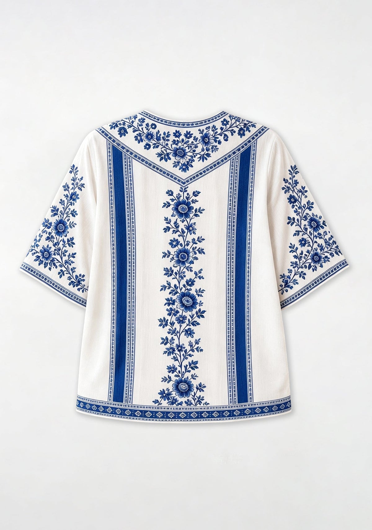 Boho Portsmouth Bohemian Blue Floral V-Neck Blouse
