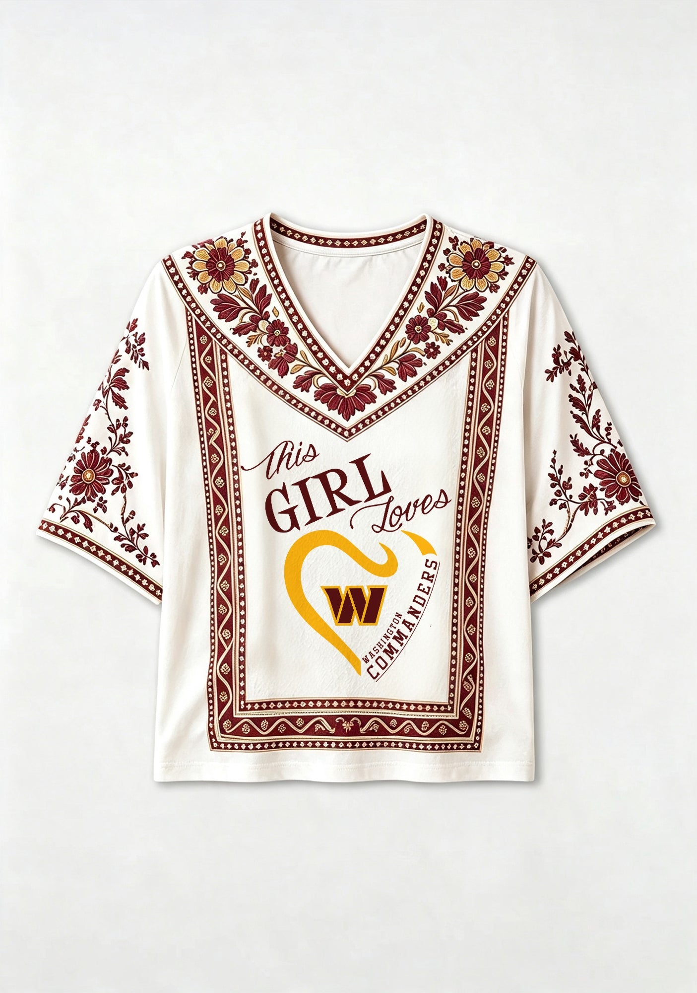 Washington Commanders Floral Border V-Neck Blouse Secondary image