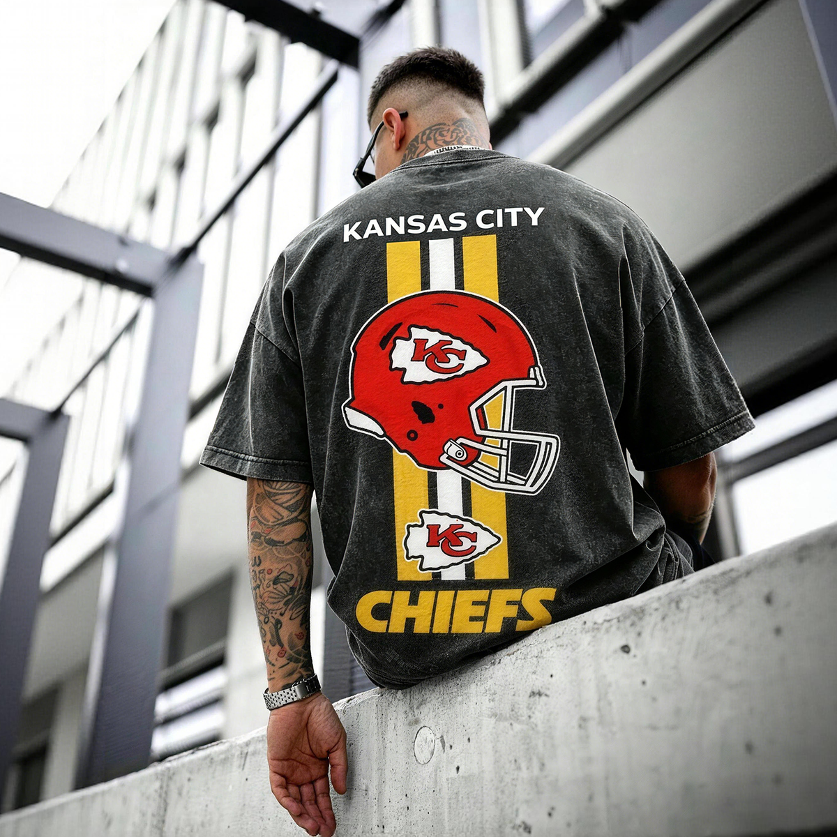 Kansas City Chiefs Helmet Logo Front Back Washed Tee