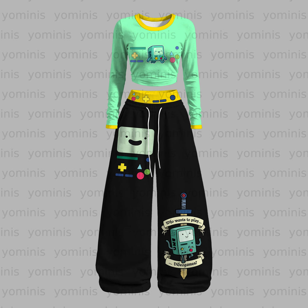 "Adventure Time" Long-sleeved double-layer stretch pants set