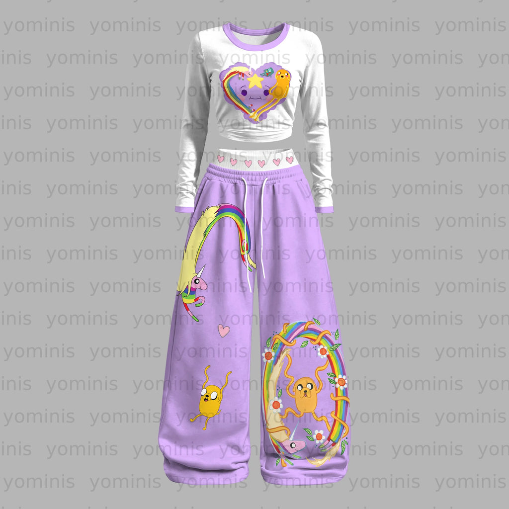 "Adventure Time" Long-sleeved double-layer stretch pants set